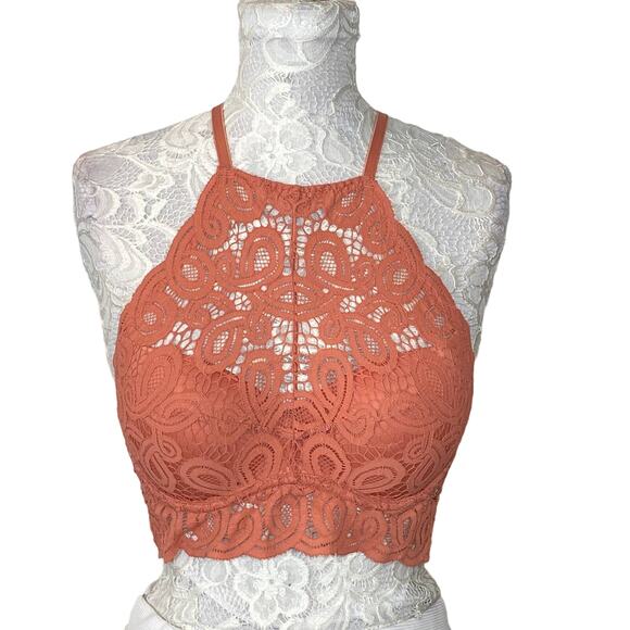 PINK Victoria's Secret Push-up Halter Lace Bra Coral Women Small Racerback - Picture 1 of 12